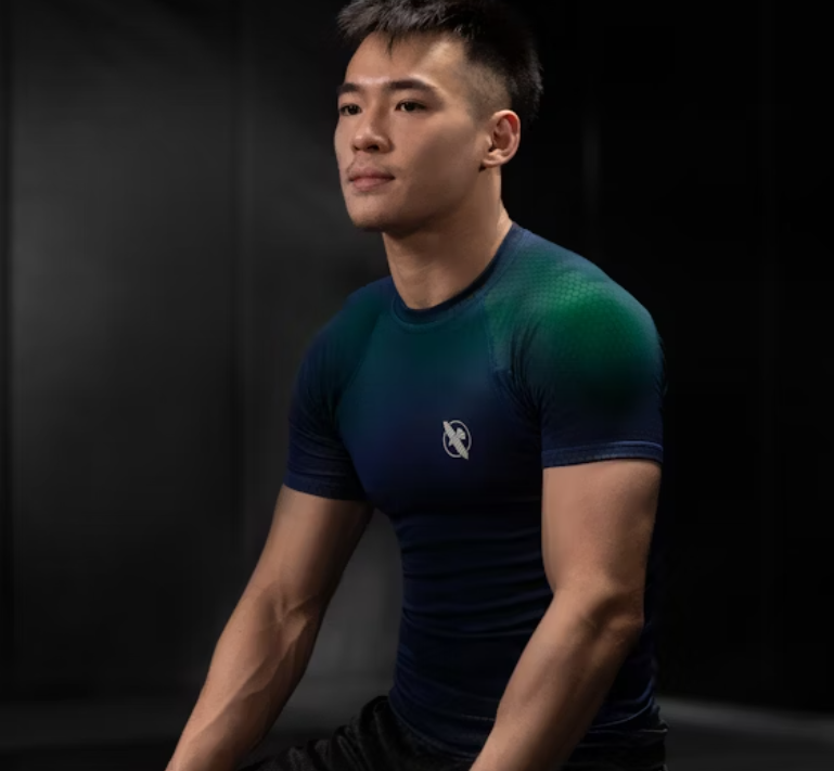 【Fox Boxing】 Hayabusa Fusion Short Sleeve Rash Guard Blue/Green