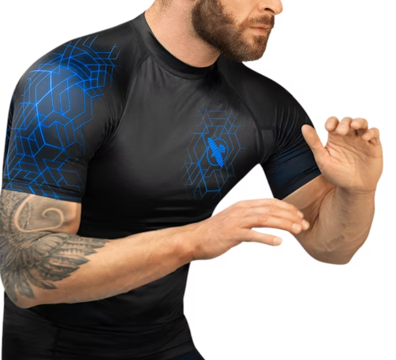【Fox Boxing】 Hayabusa Geo Short Sleeve Rash Guard Blue