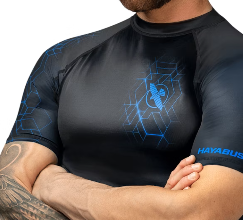 【Fox Boxing】 Hayabusa Geo Short Sleeve Rash Guard Blue