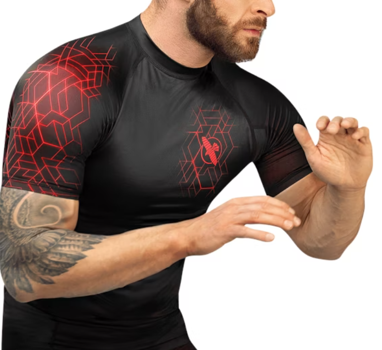【Fox Boxing】 Hayabusa Geo Short Sleeve Rash Guard Red