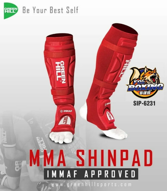 Green Hill IMMAF Approved MMA Shin Guards - Red