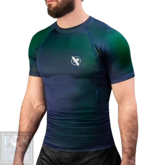【Fox Boxing】 Hayabusa Fusion Short Sleeve Rash Guard Blue/Green