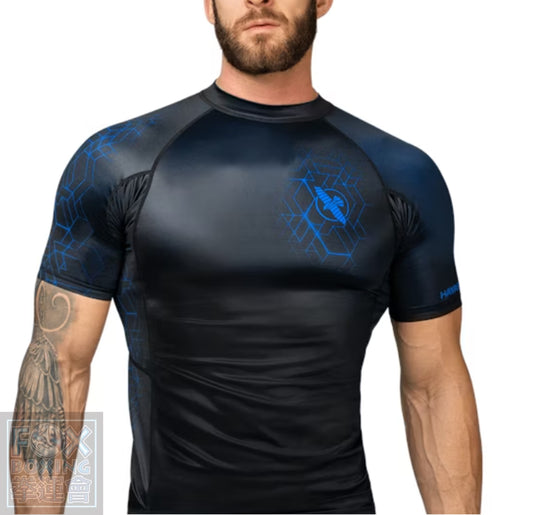 【Fox Boxing】 Hayabusa Geo Short Sleeve Rash Guard Blue