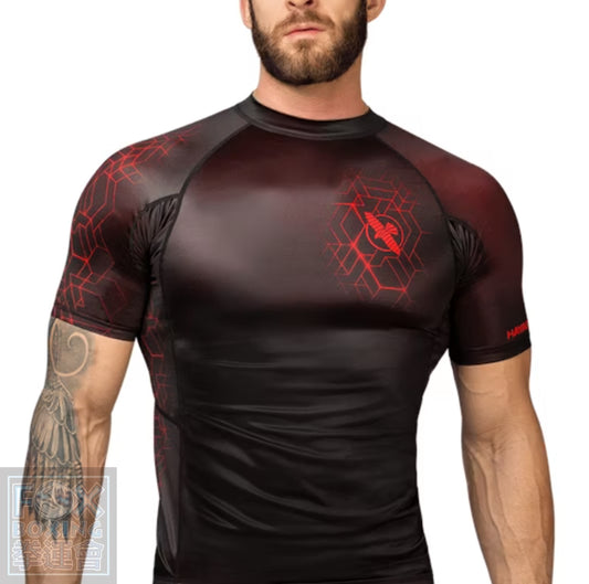 【Fox Boxing】 Hayabusa Geo Short Sleeve Rash Guard Red