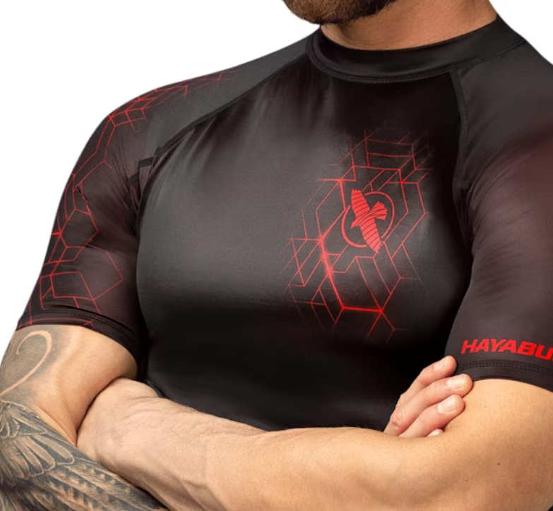 【Fox Boxing】 Hayabusa Geo Short Sleeve Rash Guard Red