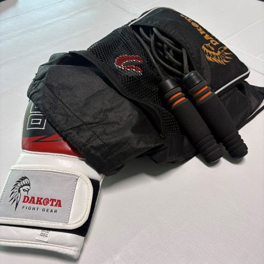 Dakota Wild Beast Genuine Leather Boxing Gloves With Bag - Red/Black