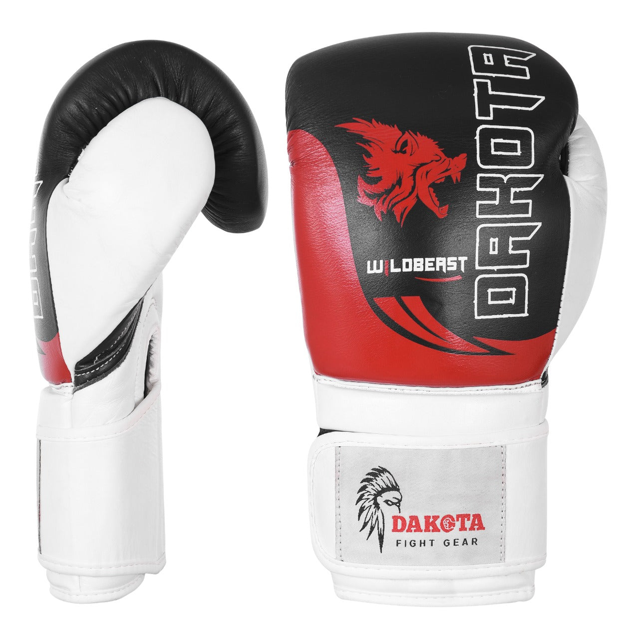 Dakota Wild Beast Genuine Leather Boxing Gloves With Bag - Red/Black